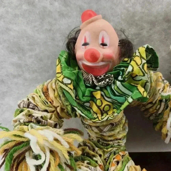 YoYo Clown Handmade Toy Vintage Retro 1960s‎ Fabric Pinwheel Circles Posable X2 - Picture 5 of 7